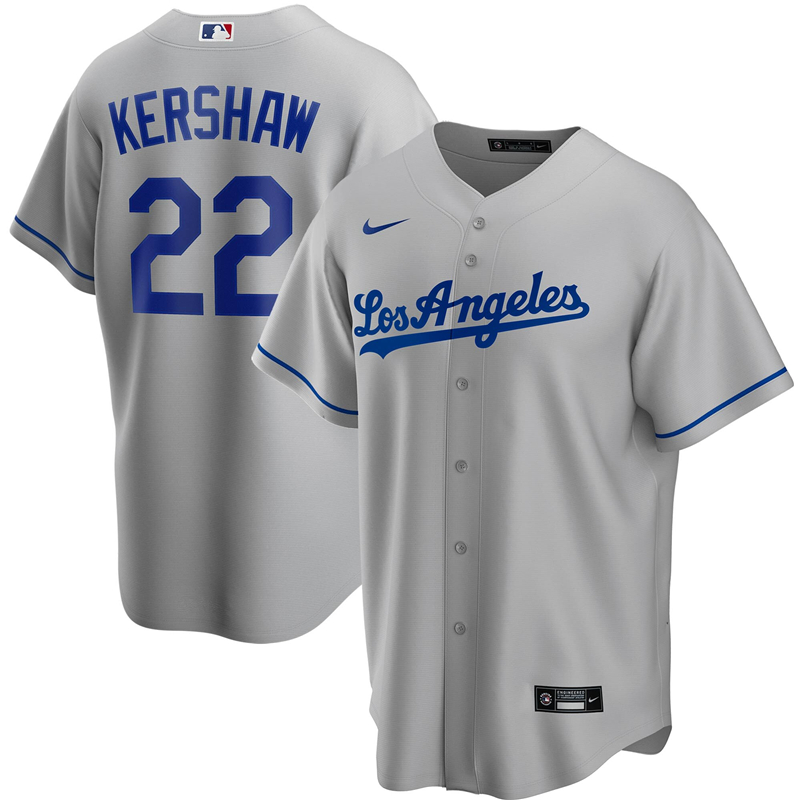 2020 MLB Men Los Angeles Dodgers Clayton Kershaw Nike Gray Road 2020 Replica Player Jersey 1->los angeles dodgers->MLB Jersey